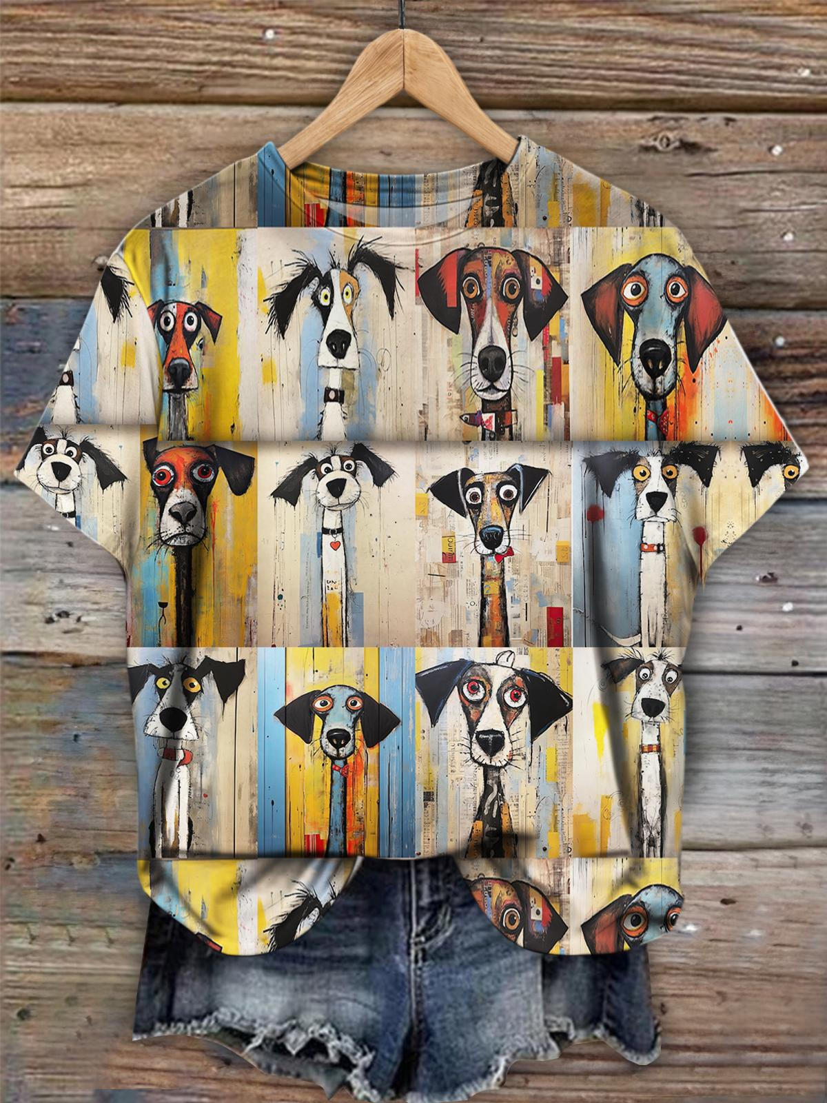Funny Dog Print Crew Neck T-shirt