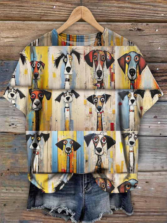 Funny Dog Print Crew Neck T-shirt
