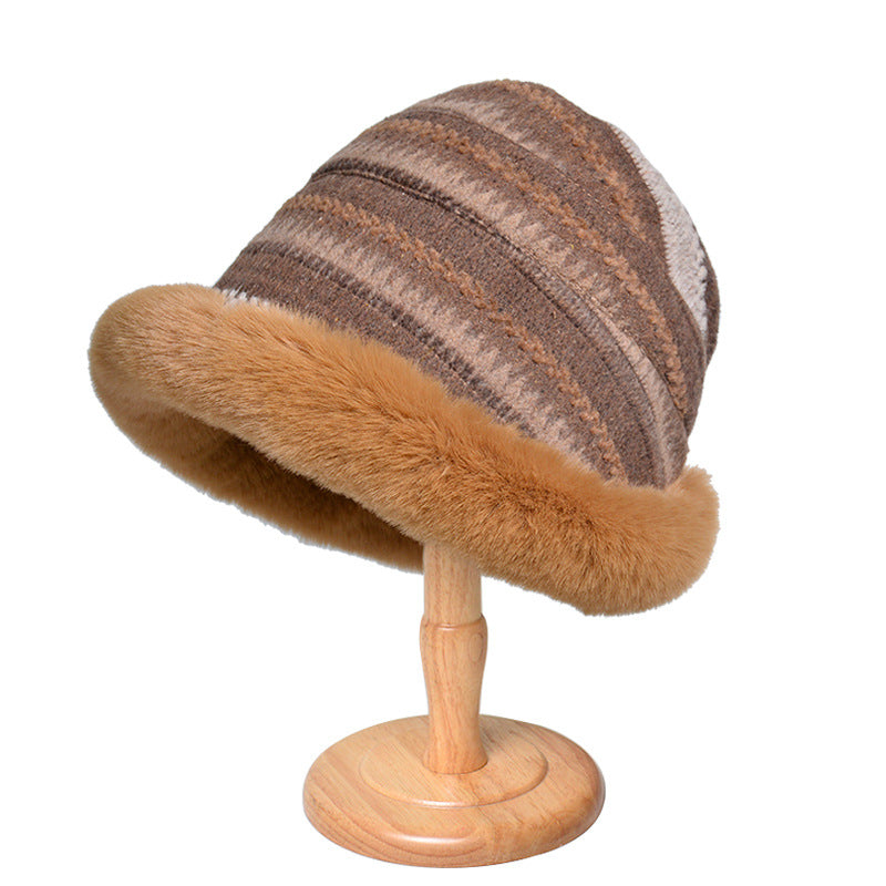 Women’s Hat - Houndstooth Ethnic Style Warm Thickened Bucket Hat