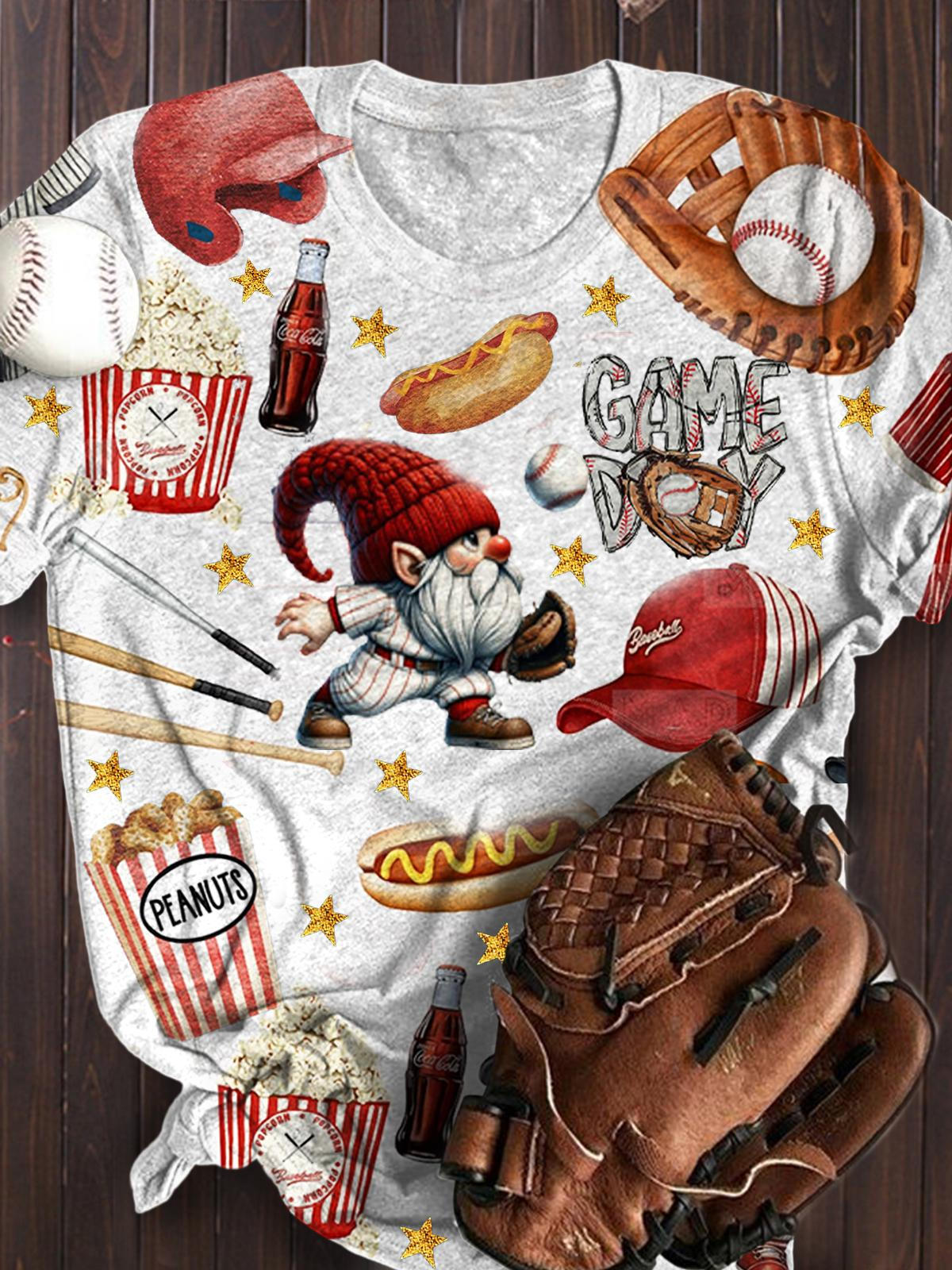 Baseball Print Crew Neck Top