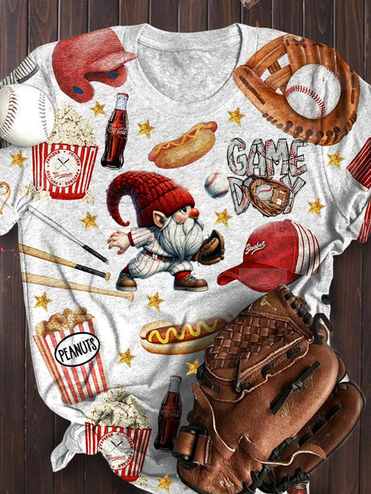 Baseball Print Crew Neck Top