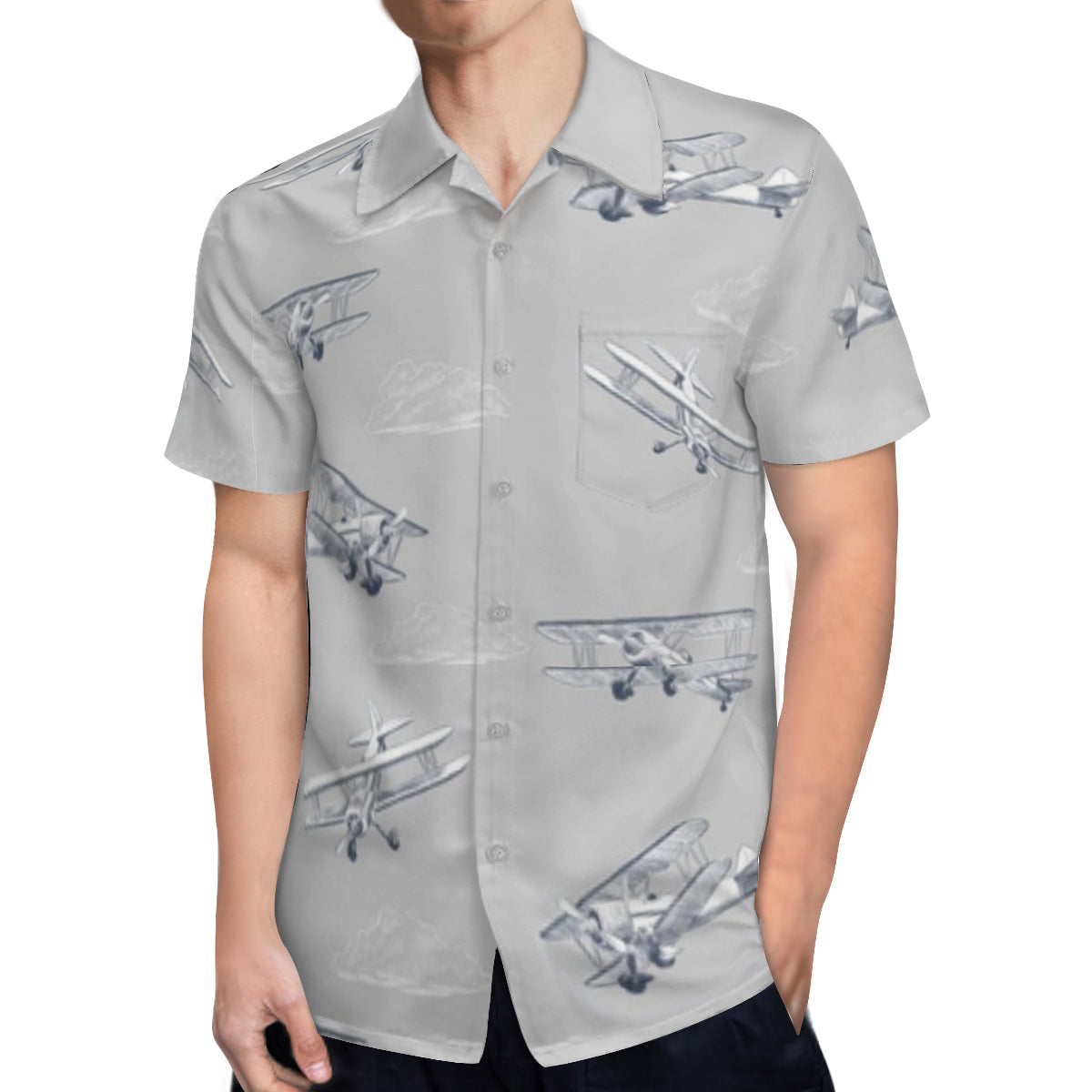 Hawaiian shirt - grey with airplanes