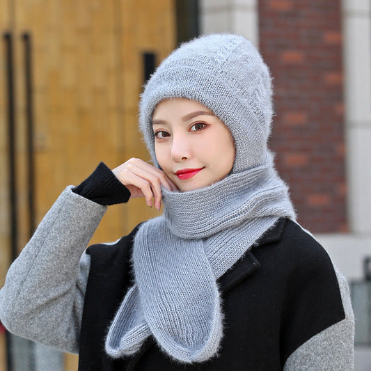 Hat And Scarf All-in-one — Women's Winter New Style Plus Velvet And Thickening