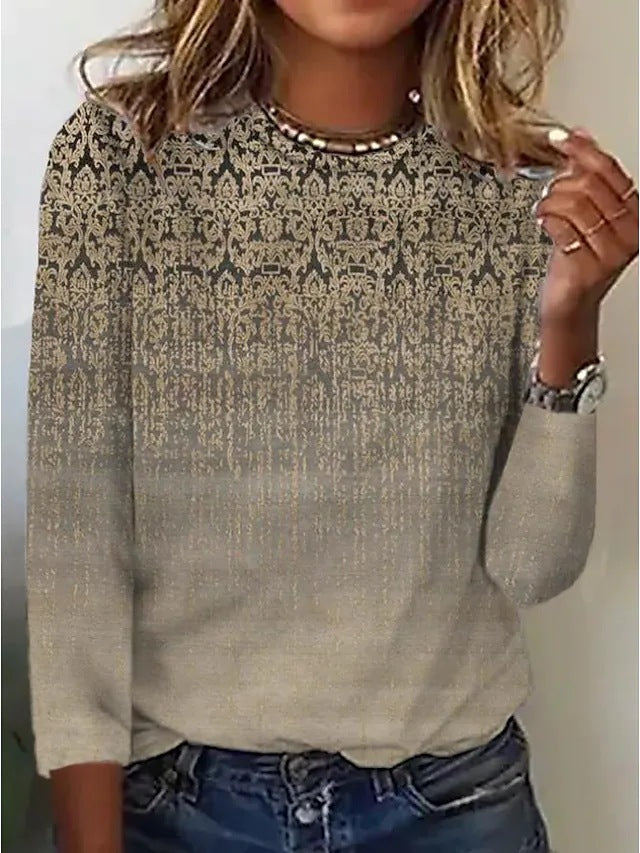 Women’s Long sleeve Tshirt - Round Neck T-shirt Casual Dotted Printed Long Sleeve