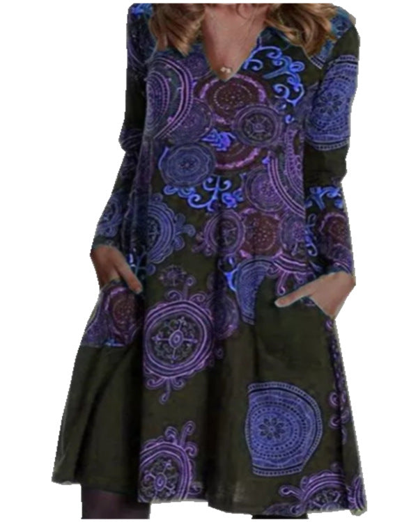 Women’s Dress - Autumn New Printed Pocket Dres