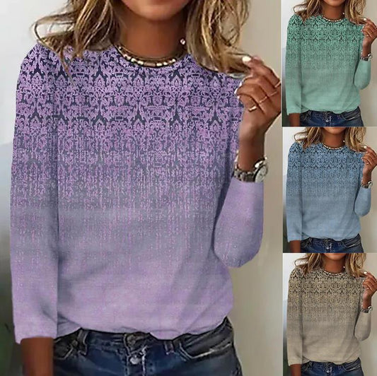 Women’s Long sleeve Tshirt - Round Neck T-shirt Casual Dotted Printed Long Sleeve