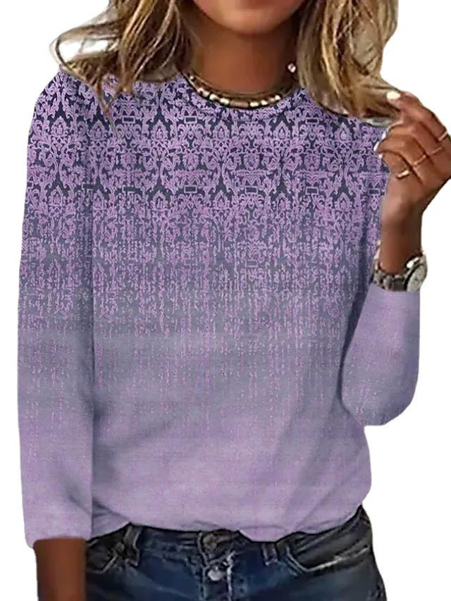 Women’s Long sleeve Tshirt - Round Neck T-shirt Casual Dotted Printed Long Sleeve