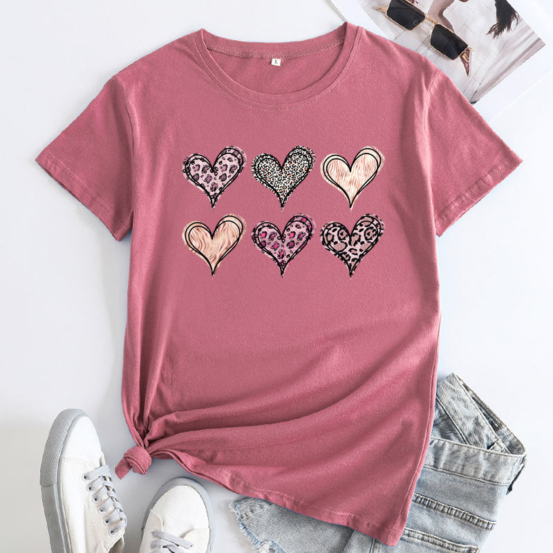 Women’s Tshirt - Women's Fashion Casual Love Printed Cotton Round Neck Short Sleeve