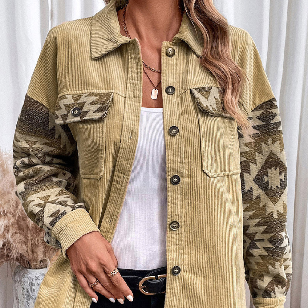 Women’s Jacket - Fashion Print Stitching Lapel Jacket