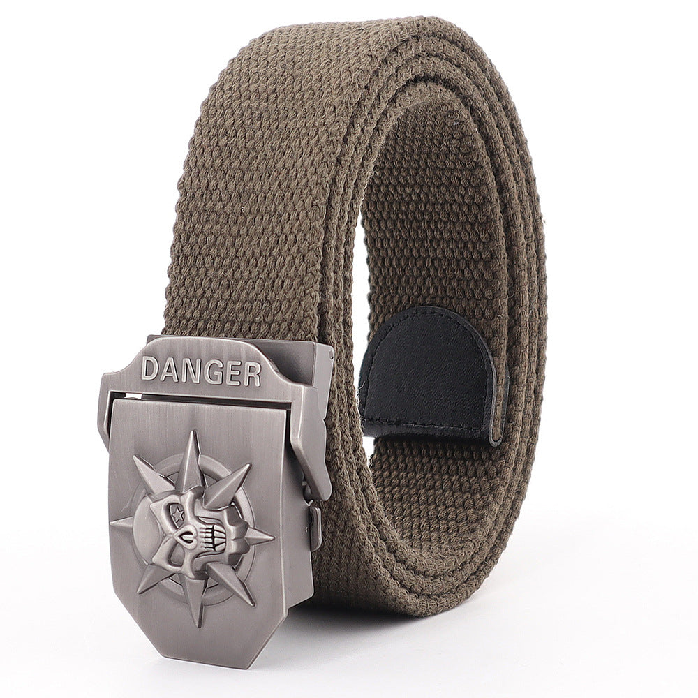 Panama Canal Zone Veterans - Skull Alloy Thickened Canvas Belt Lengthened Automatic Buckle