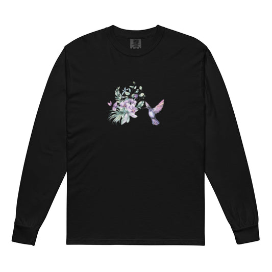 Garment-dyed heavyweight long-sleeve shirt Hummingbird design No.2