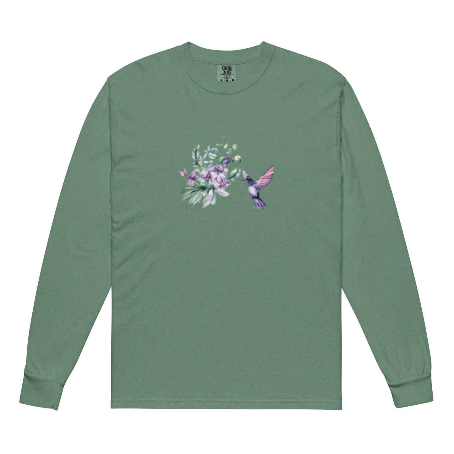 Garment-dyed heavyweight long-sleeve shirt Hummingbird design No.2