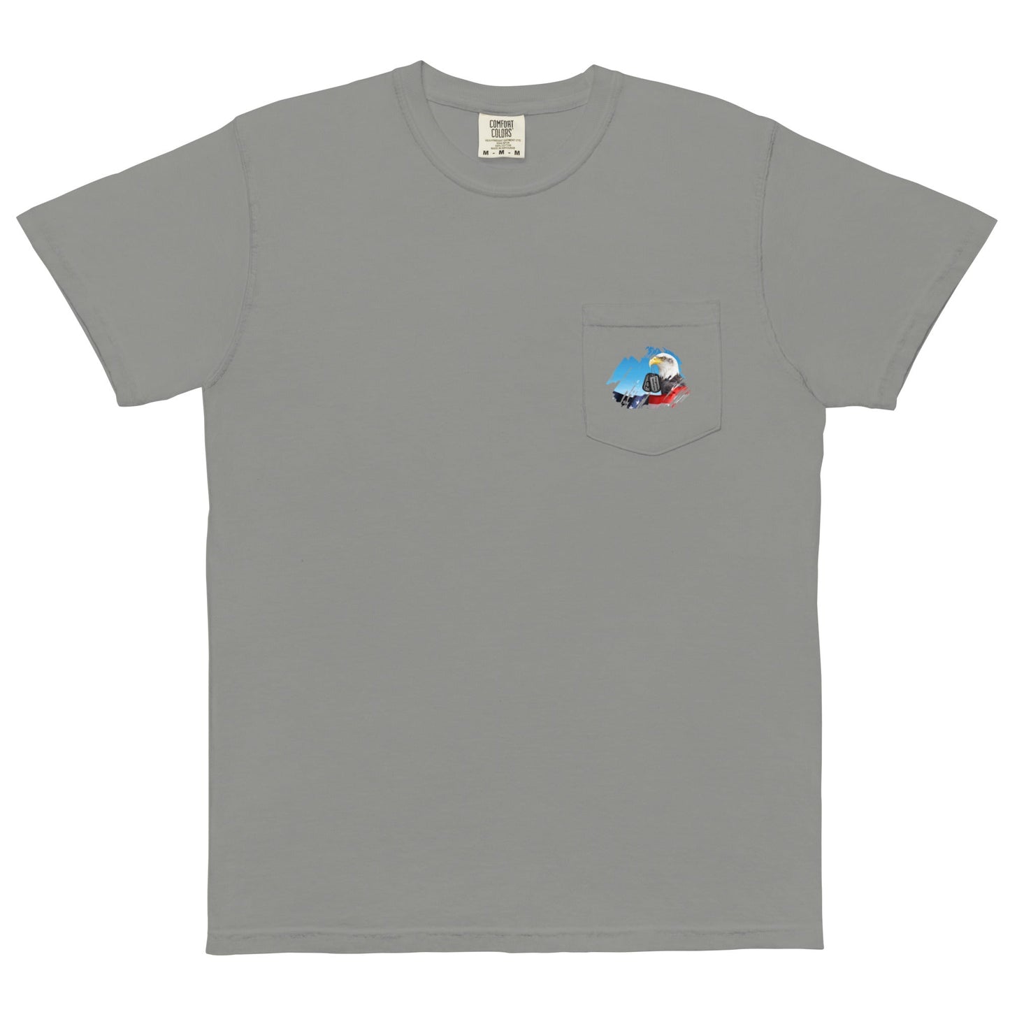 Unisex garment-dyed pocket t-shirt with Forgotten CZ Veterans on pocket design
