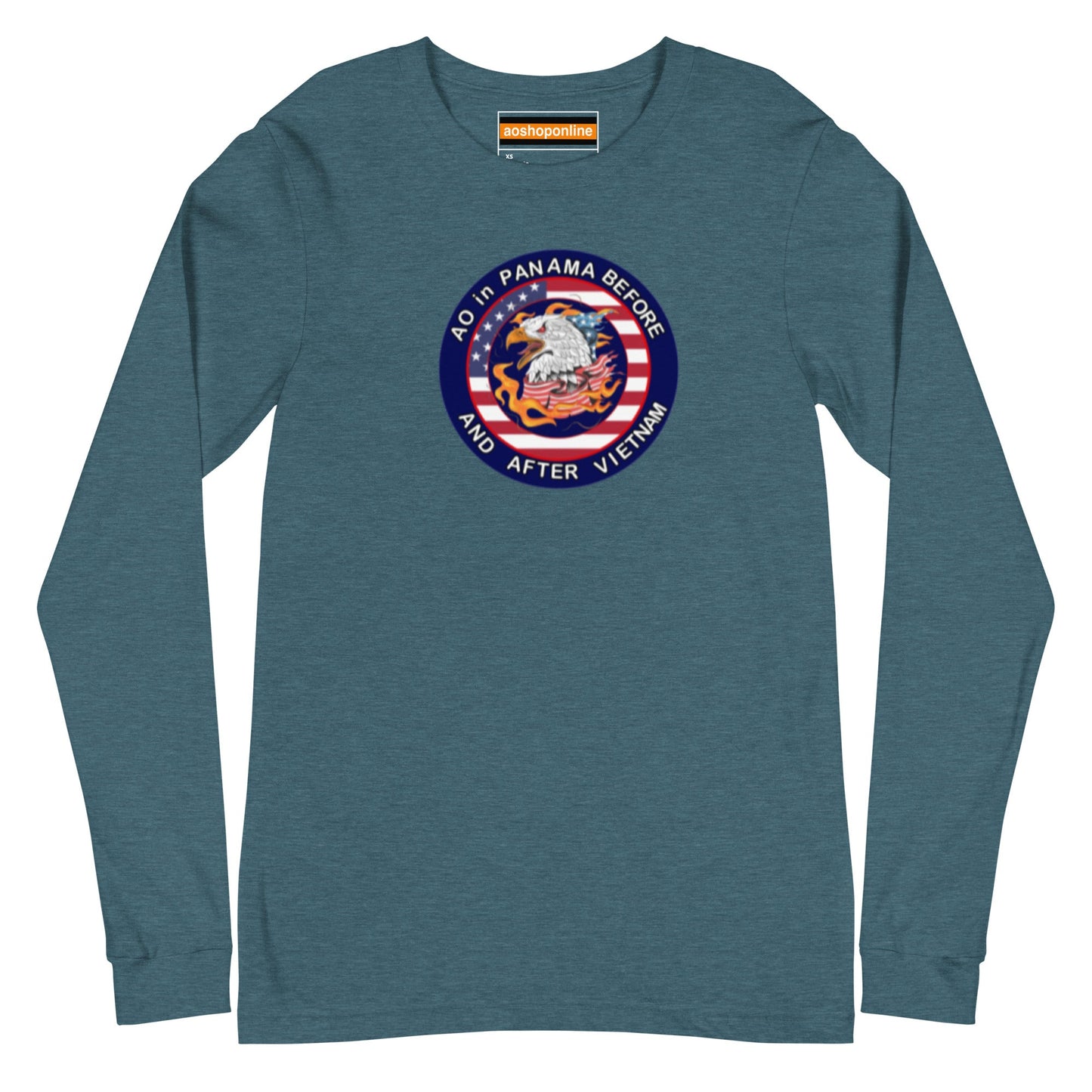 Panama Canal Zone Veteran Unisex Long Sleeve Tee with the design AO in Panama before and after Vietnam