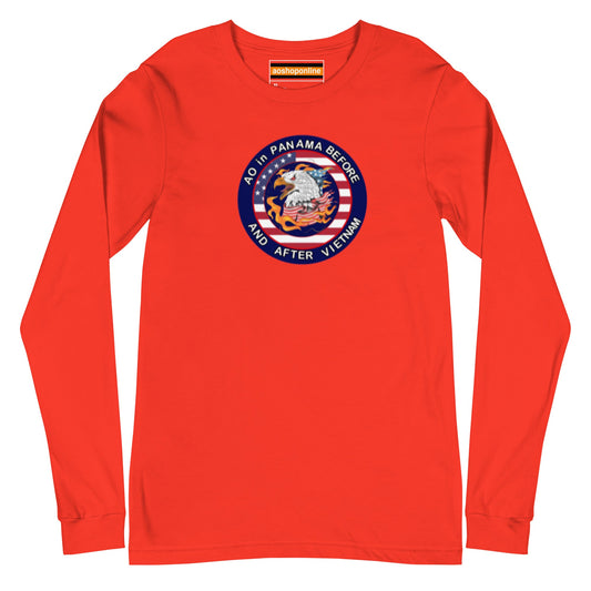 Panama Canal Zone Veteran Unisex Long Sleeve Tee with the design AO in Panama before and after Vietnam